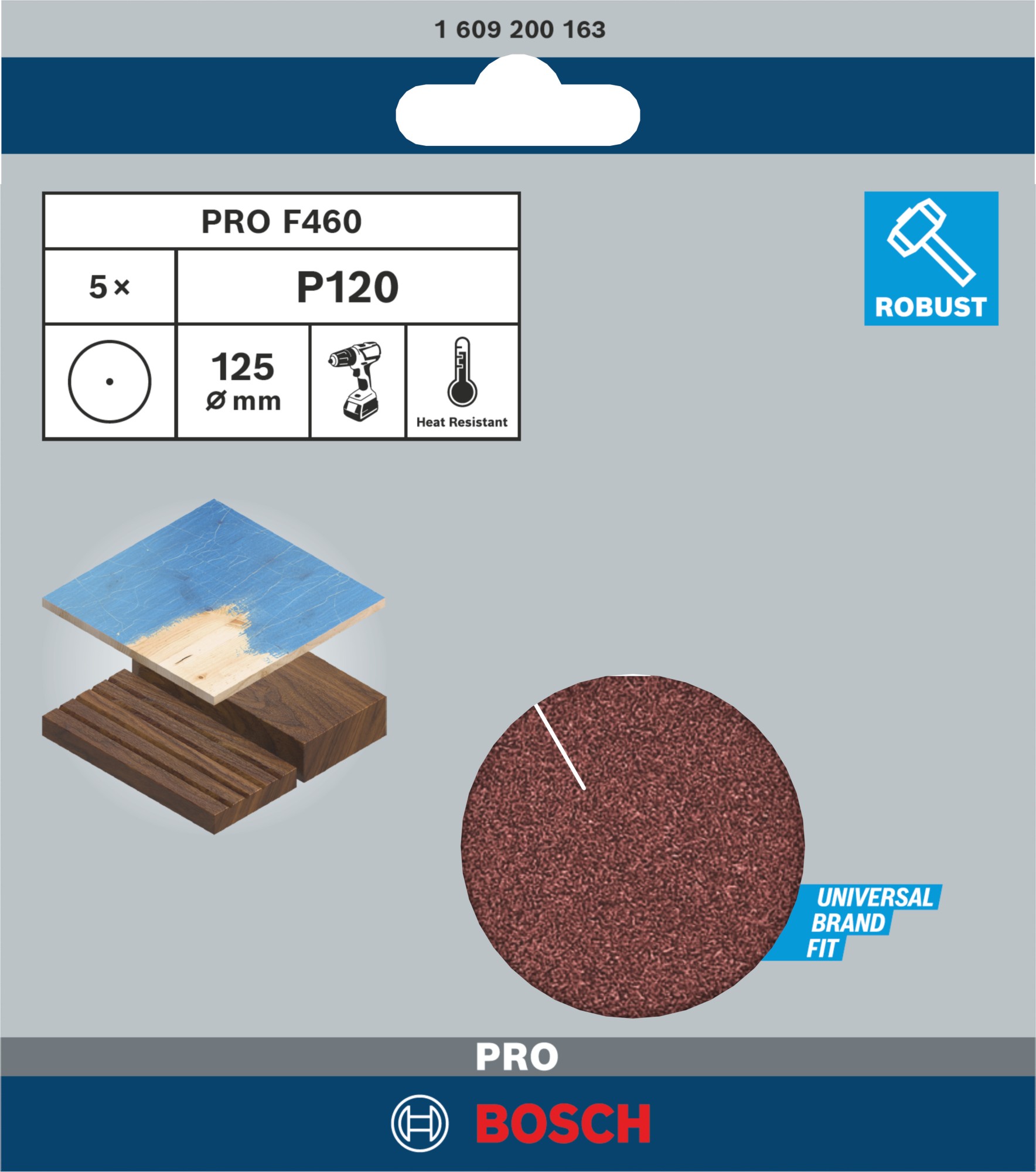 Hoja de lija PRO F460, 125 mm, G120, 5 unidades