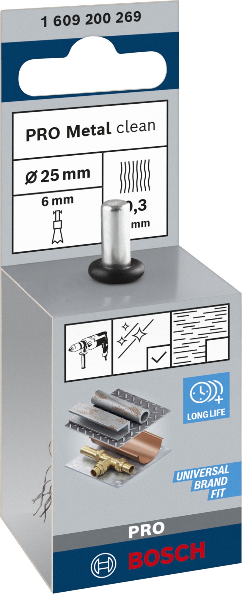 Cepillo de acabado PRO Metal clean, vástago de inserción recto, 25 x 0,3 mm