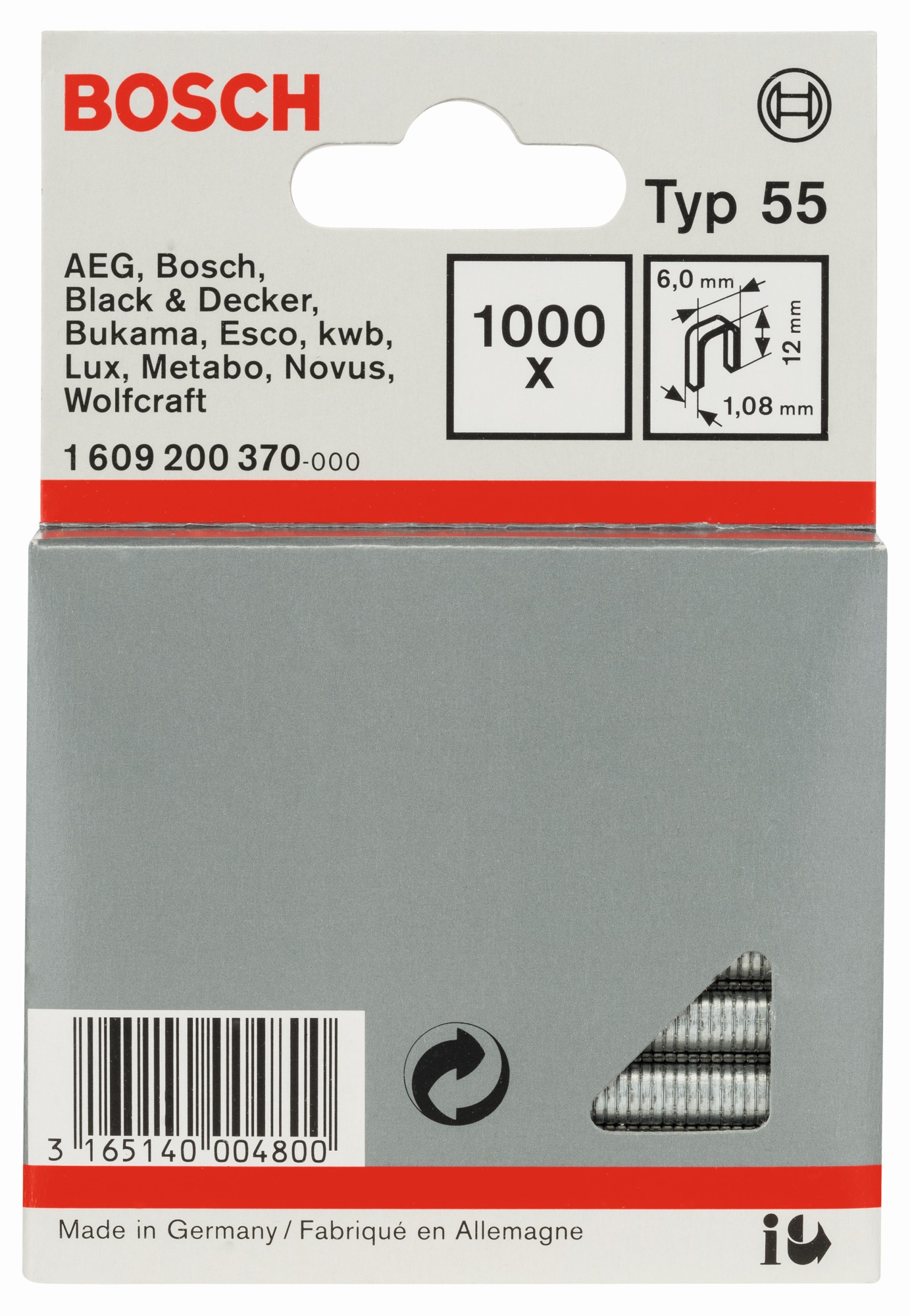 Grapa de lomo estrecho tipo 55