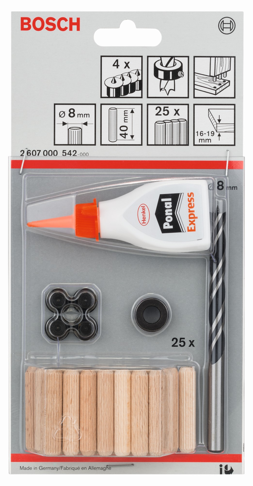 Set de tacos de madera, 32 unidades, de 8 mm