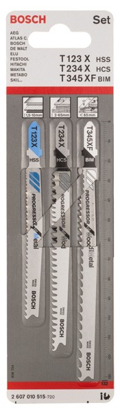 Set de 3 hojas de sierra de calar Progressors for Wood and Metal con vástago de inserción en T