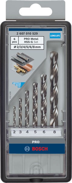 Set de brocas helicoidales PRO Metal HSS-G, 6 uds.