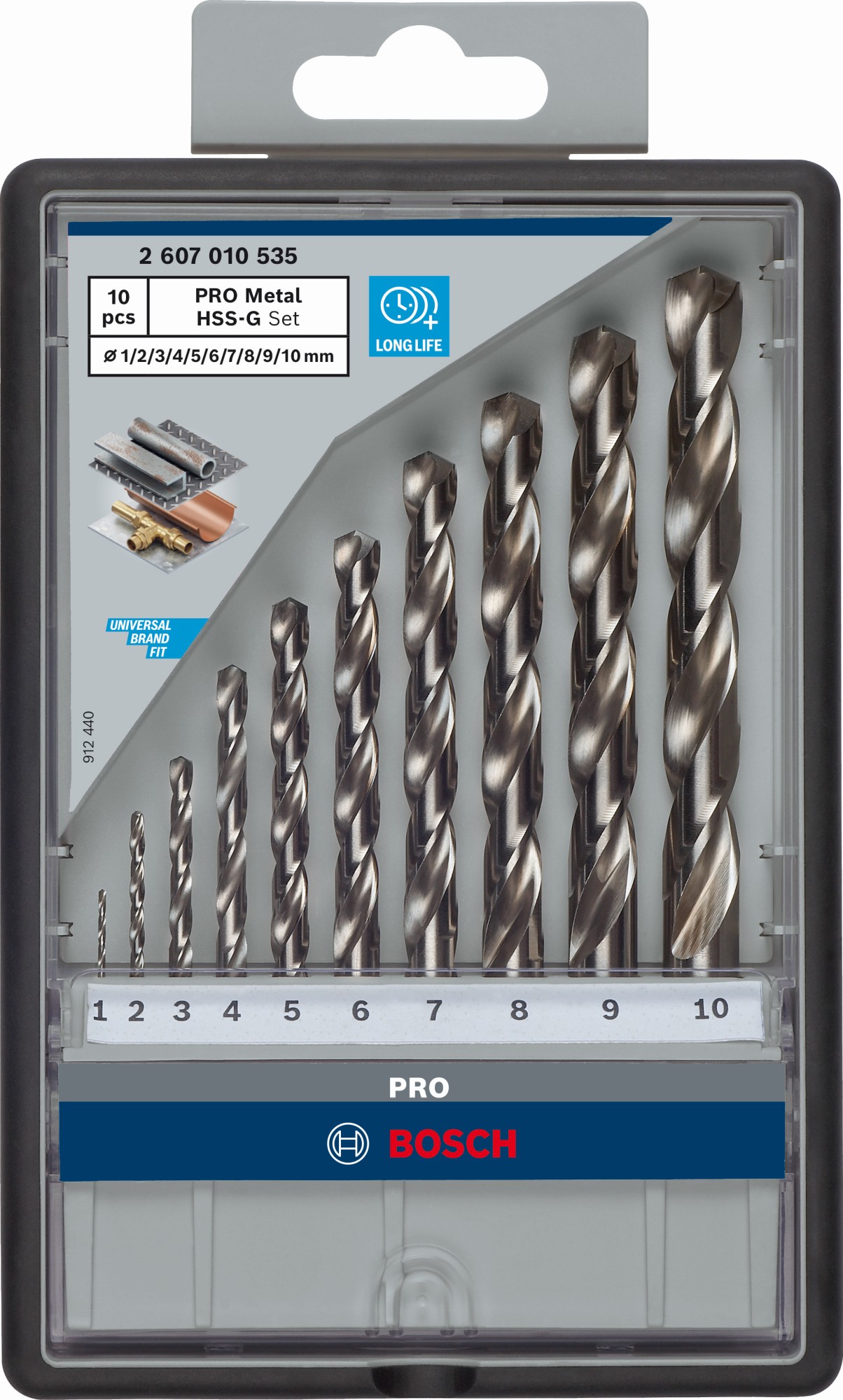 Set de brocas helicoidales PRO Metal HSS-G, 10 uds.