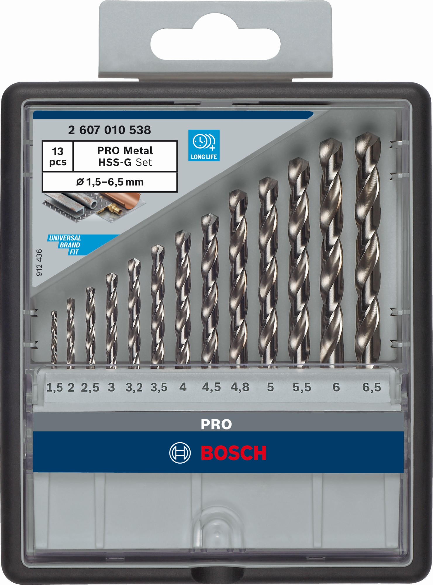 Set de brocas helicoidales PRO Metal HSS-G, 13 uds.