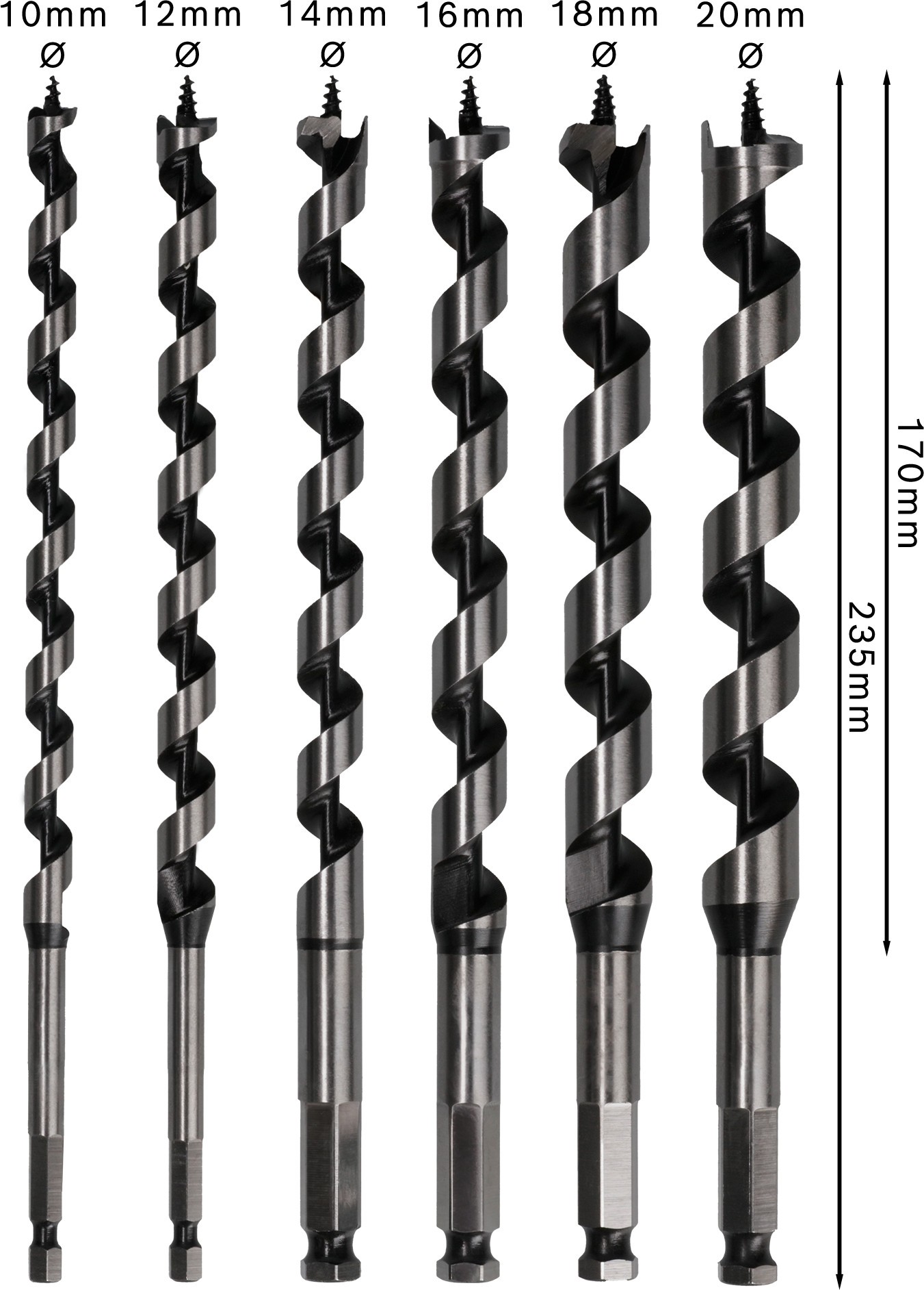 Set de brocas salomónicas PRO Wood, L235, 6 unidades