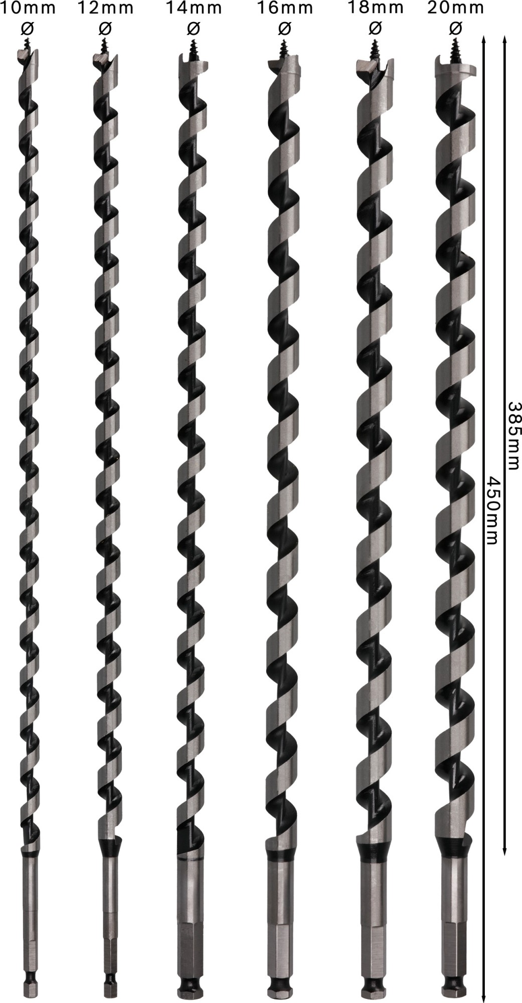 Set de brocas salomónicas PRO Wood, L450, 6 unidades