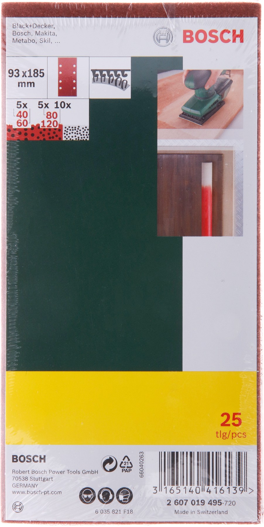 25 lijas para lijadora orbital, 8 orificios, Grano 40, 60, 80, 120