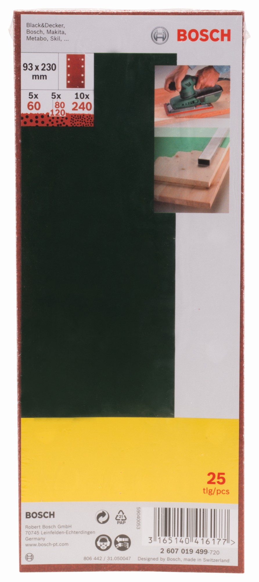 25 lijas para lijadora orbital, 8 orificios, Grano 60, 80, 120, 240