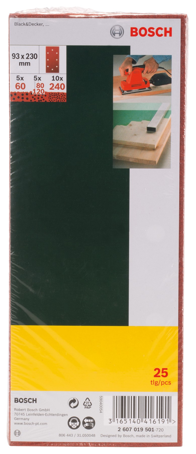 25 lijas para lijadora orbital,  8 orificios, Grano 60, 80, 120, 240