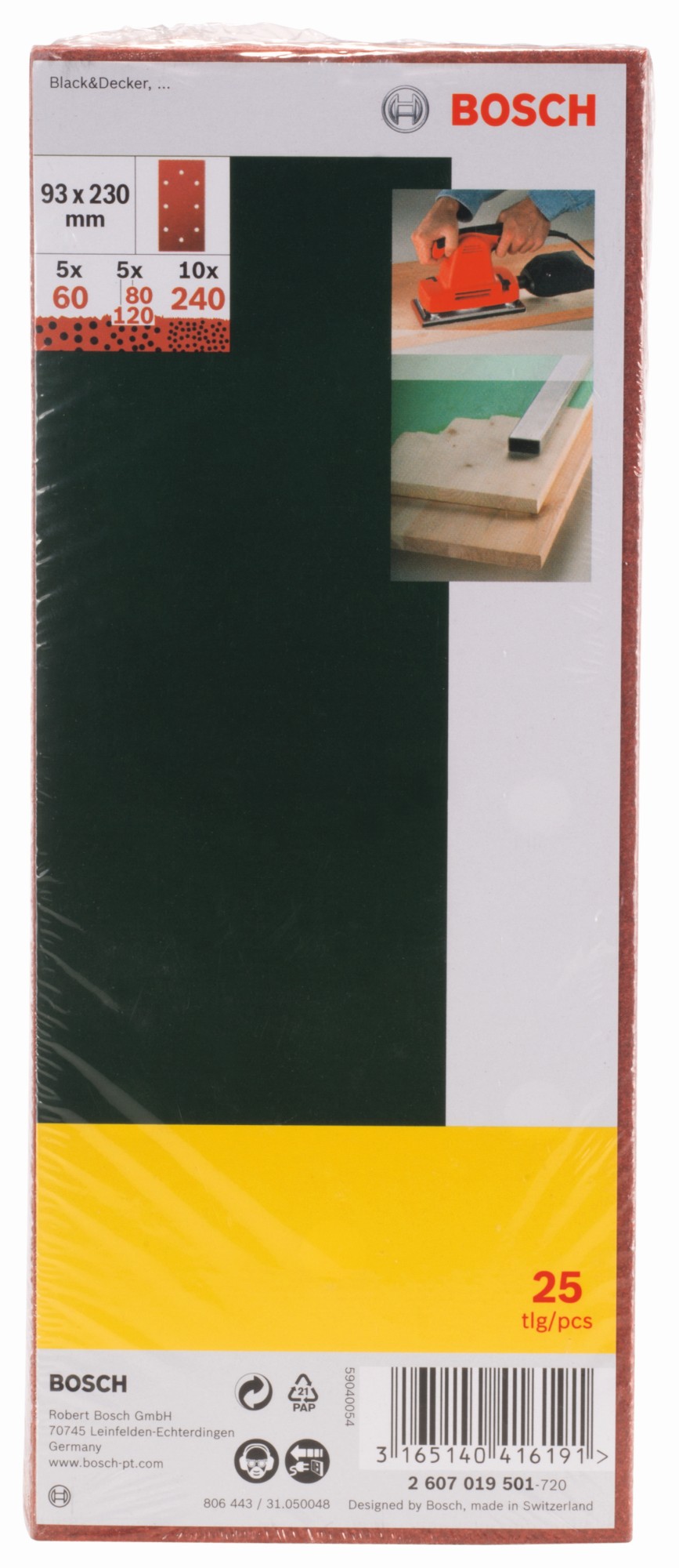 25 lijas para lijadora orbital,  8 orificios, Grano 60, 80, 120, 240