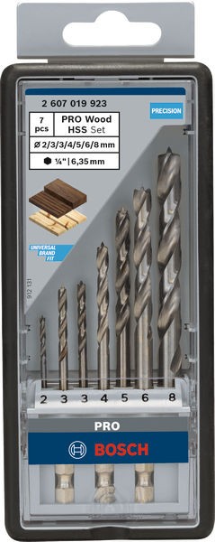 Sets de brocas para madera PRO Wood HSS, 7 uds.