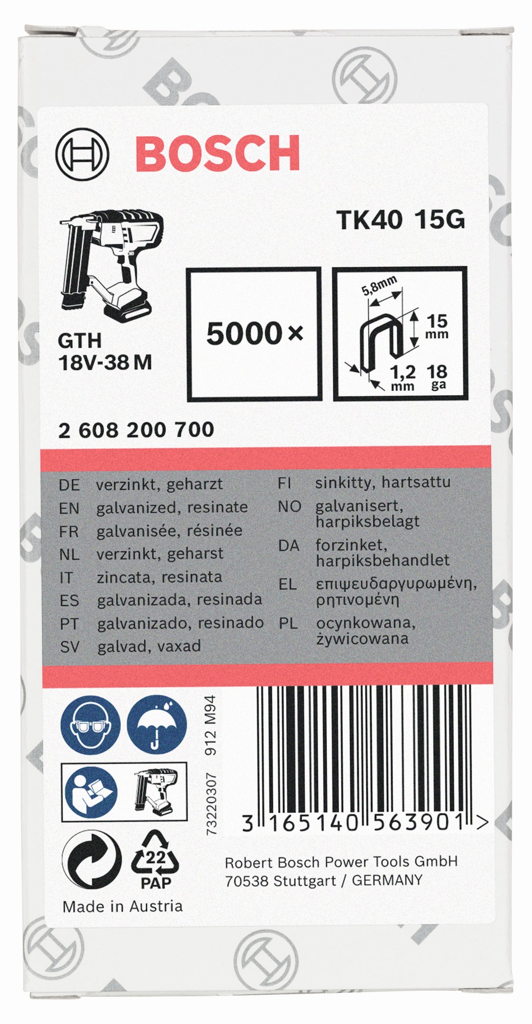 Grapa de lomo estrecho, TK40 15G
