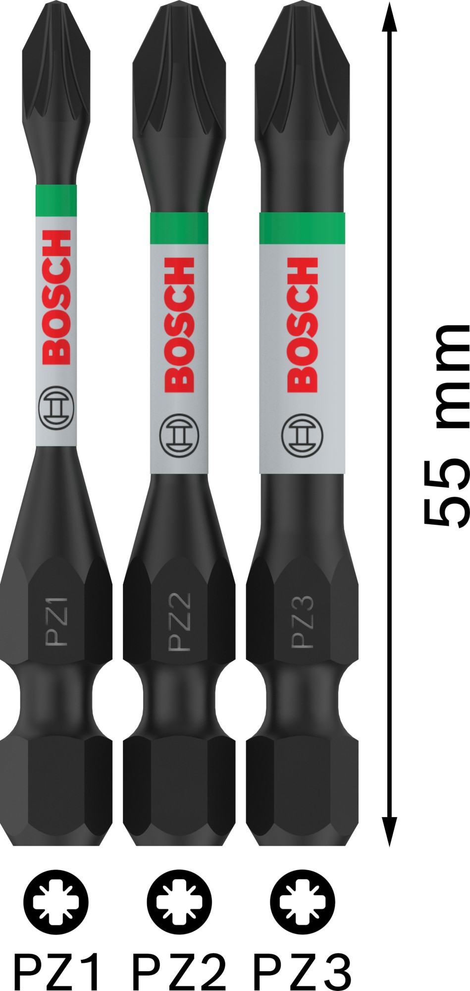 Puntas PRO PZ Impact, PZ1, PZ2, PZ3, 55 mm, 3 unidades