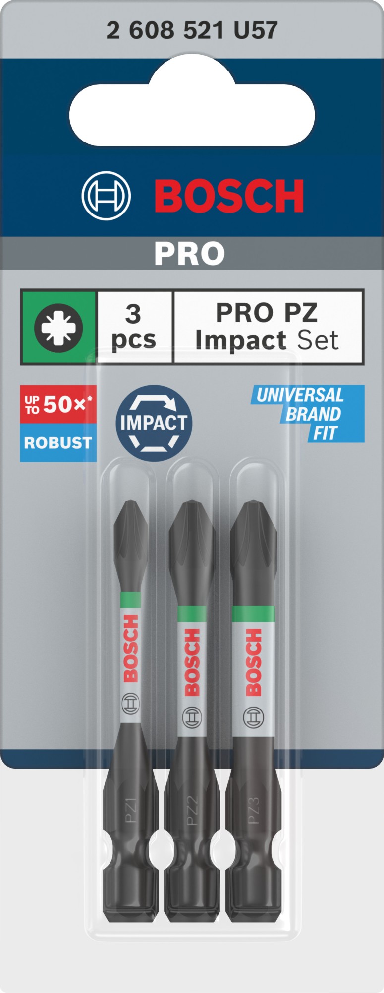 Puntas PRO PZ Impact, PZ1, PZ2, PZ3, 55 mm, 3 unidades