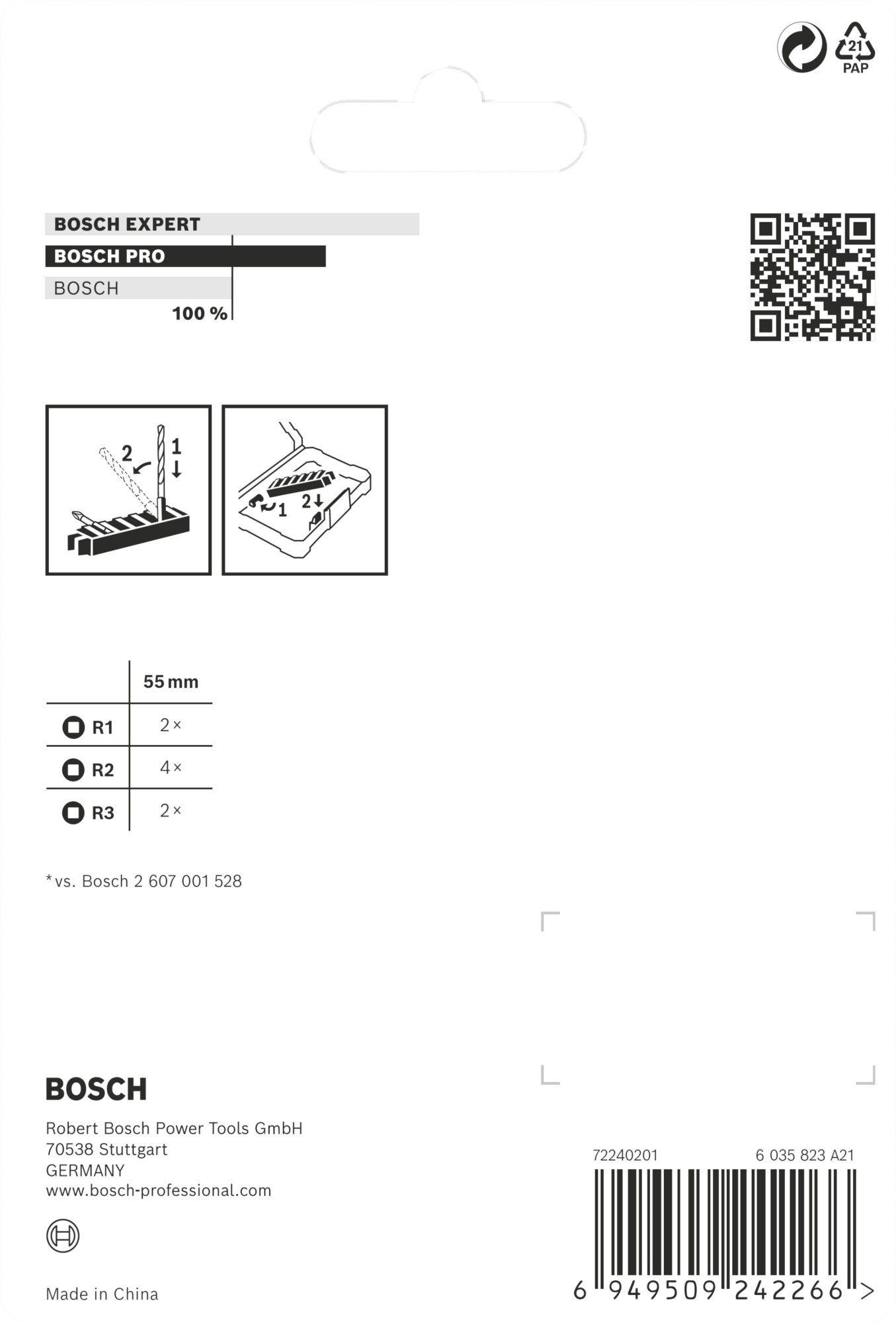 Puntas PRO R Impact, R1 (2 uds.), R2 (4 uds.), R3 (2 uds.), 55 mm, 8 uds.