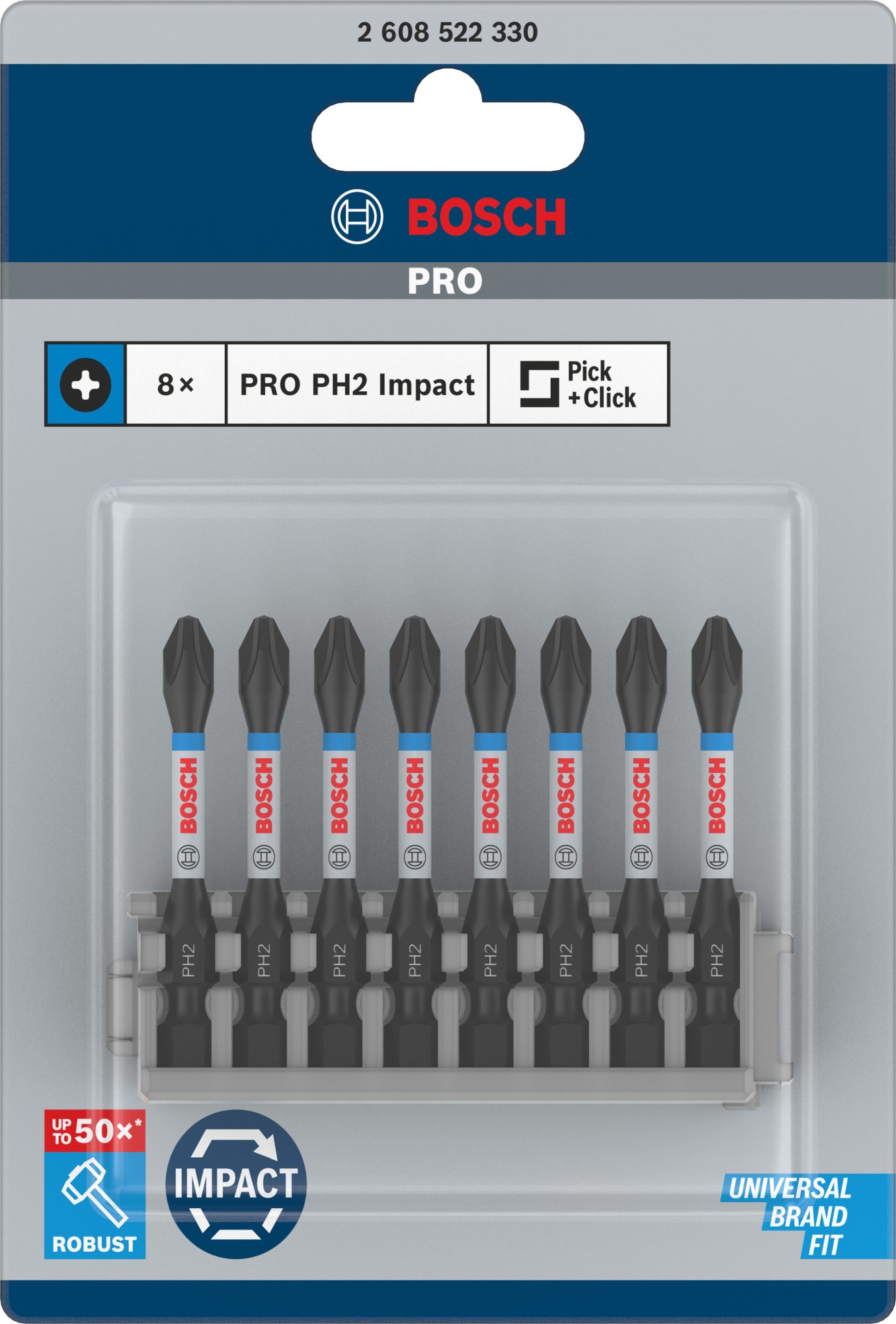 Broca PRO Phillips Impact, PH2, 55 mm, 8 uds.