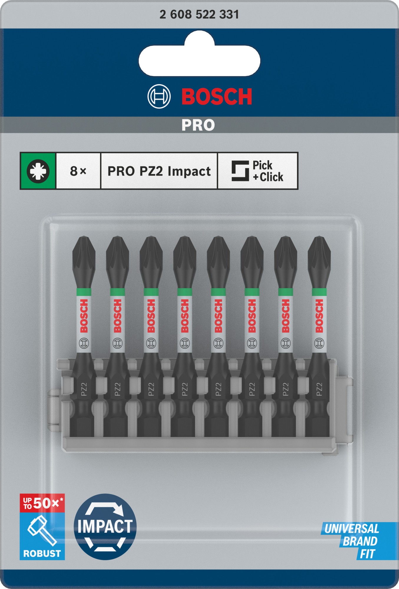 Broca PRO Pozidriv Impact, PZ2, 55 mm, 8 uds.