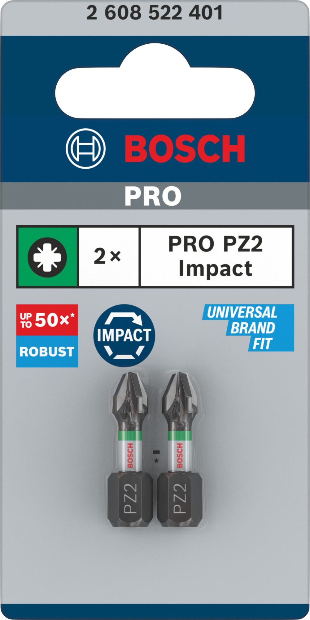 Broca PRO Pozidriv Impact, PZ2, 25 mm, 2 uds.
