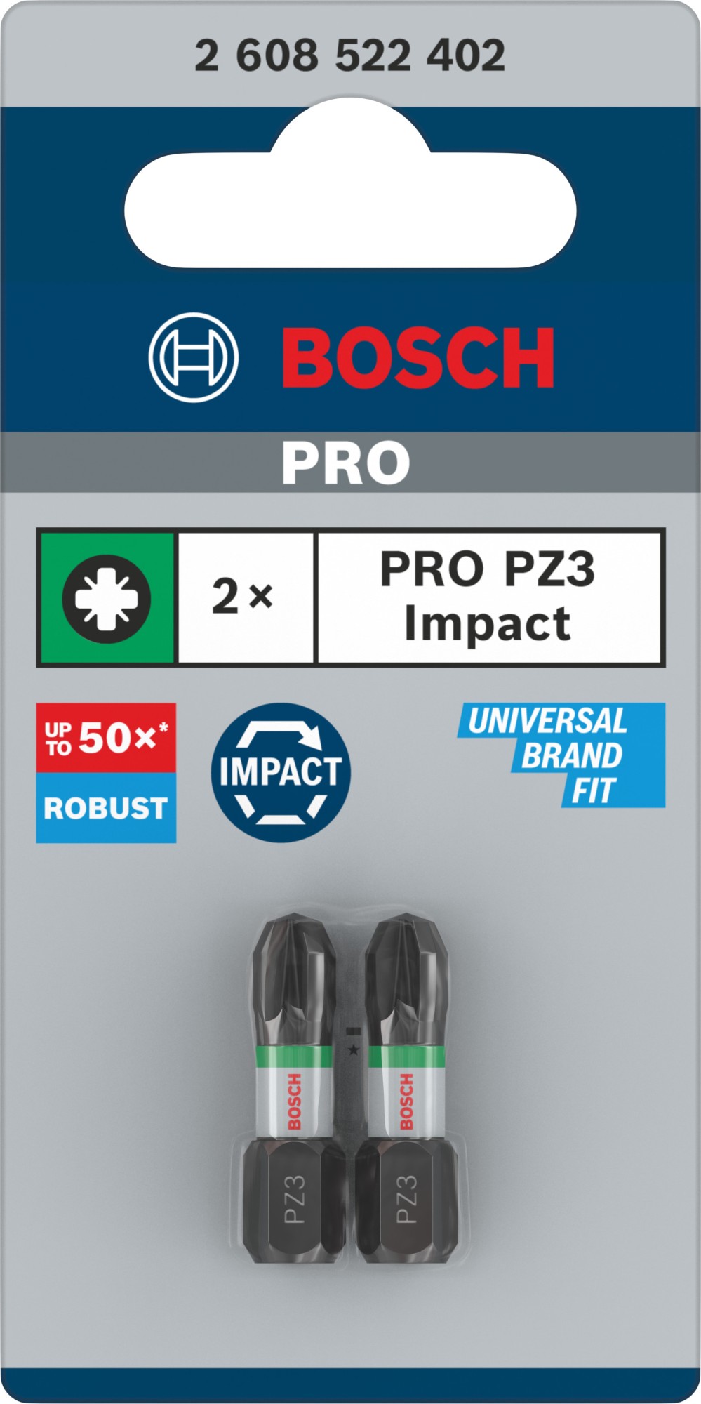 Broca PRO Pozidriv Impact, PZ3, 25 mm, 2 uds.