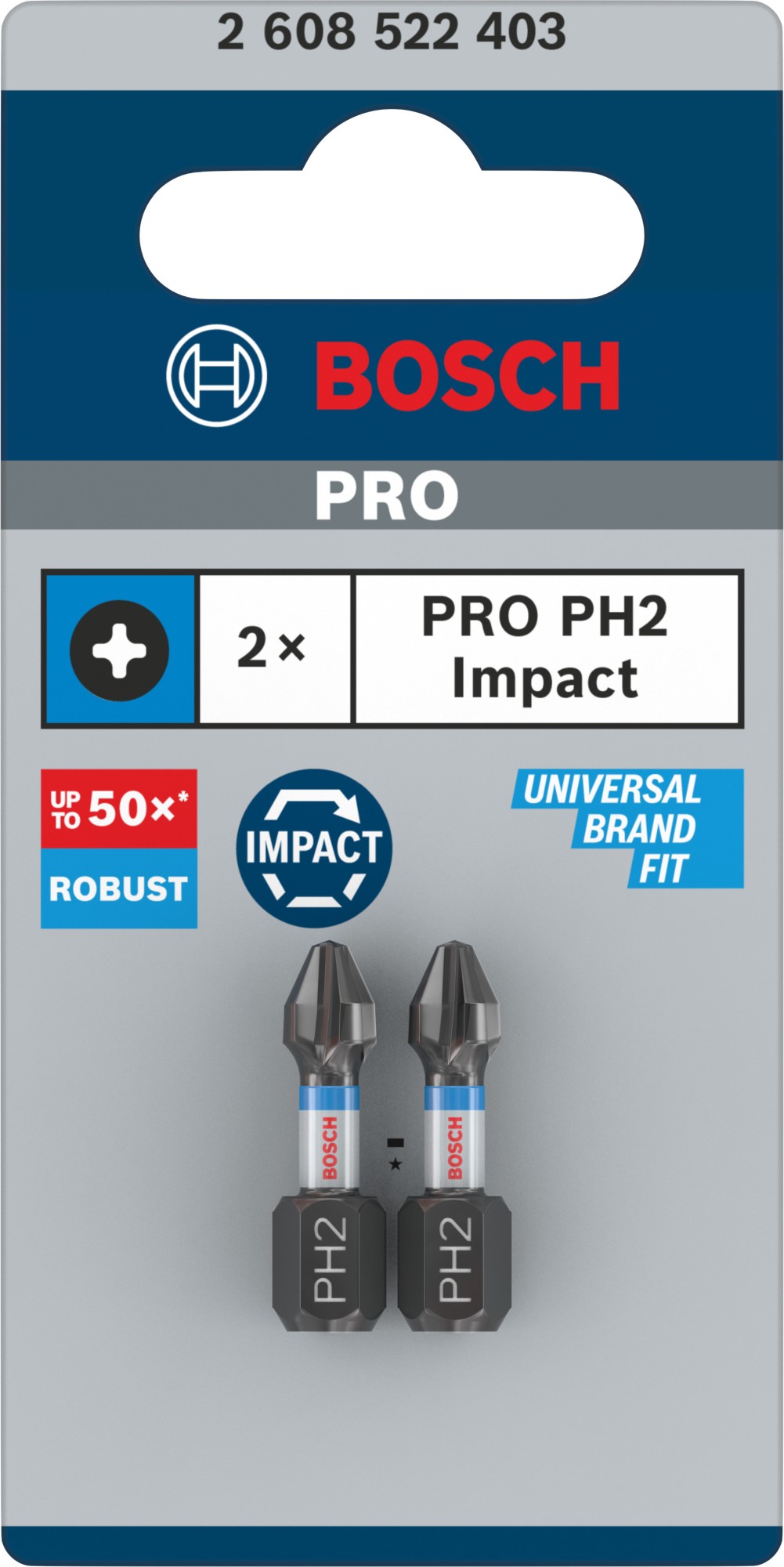 Broca PRO Phillips Impact, PH2, 25 mm, 2 uds.