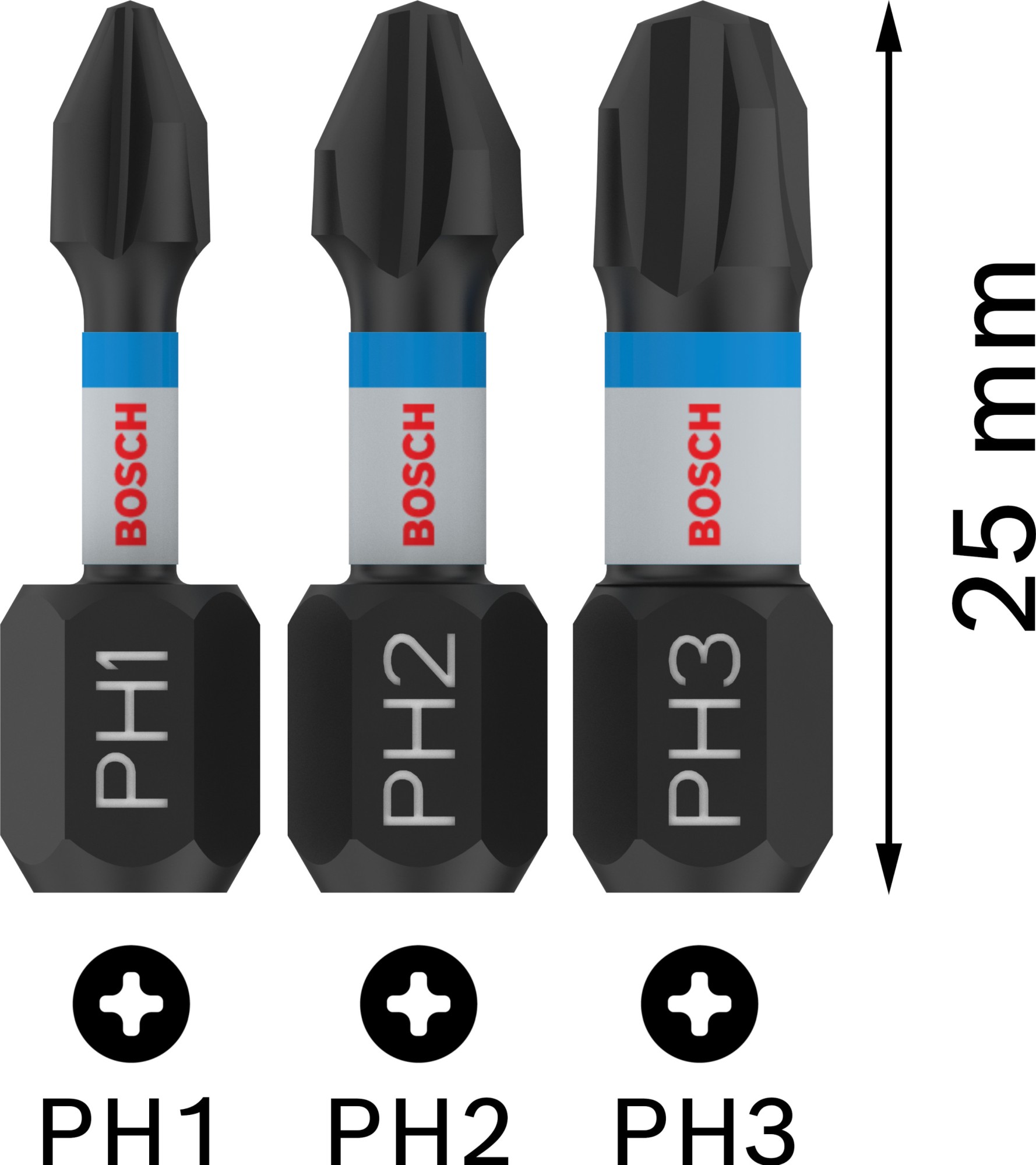 Punta PRO PH Impact, PH1 x 25, PH2 x 25, PH3 x 25 mm, 3 uds.