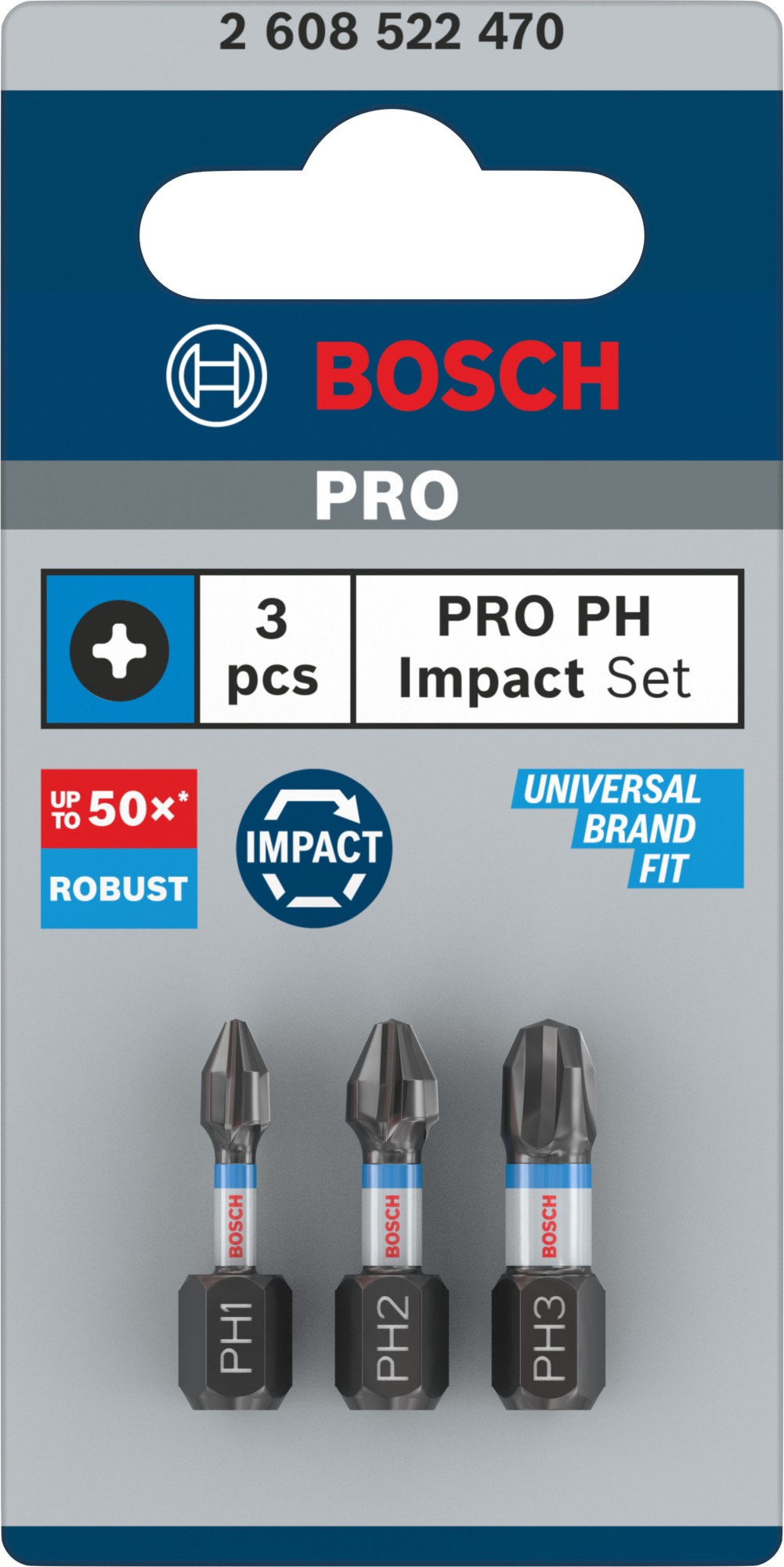 Punta PRO PH Impact, PH1 x 25, PH2 x 25, PH3 x 25 mm, 3 uds.