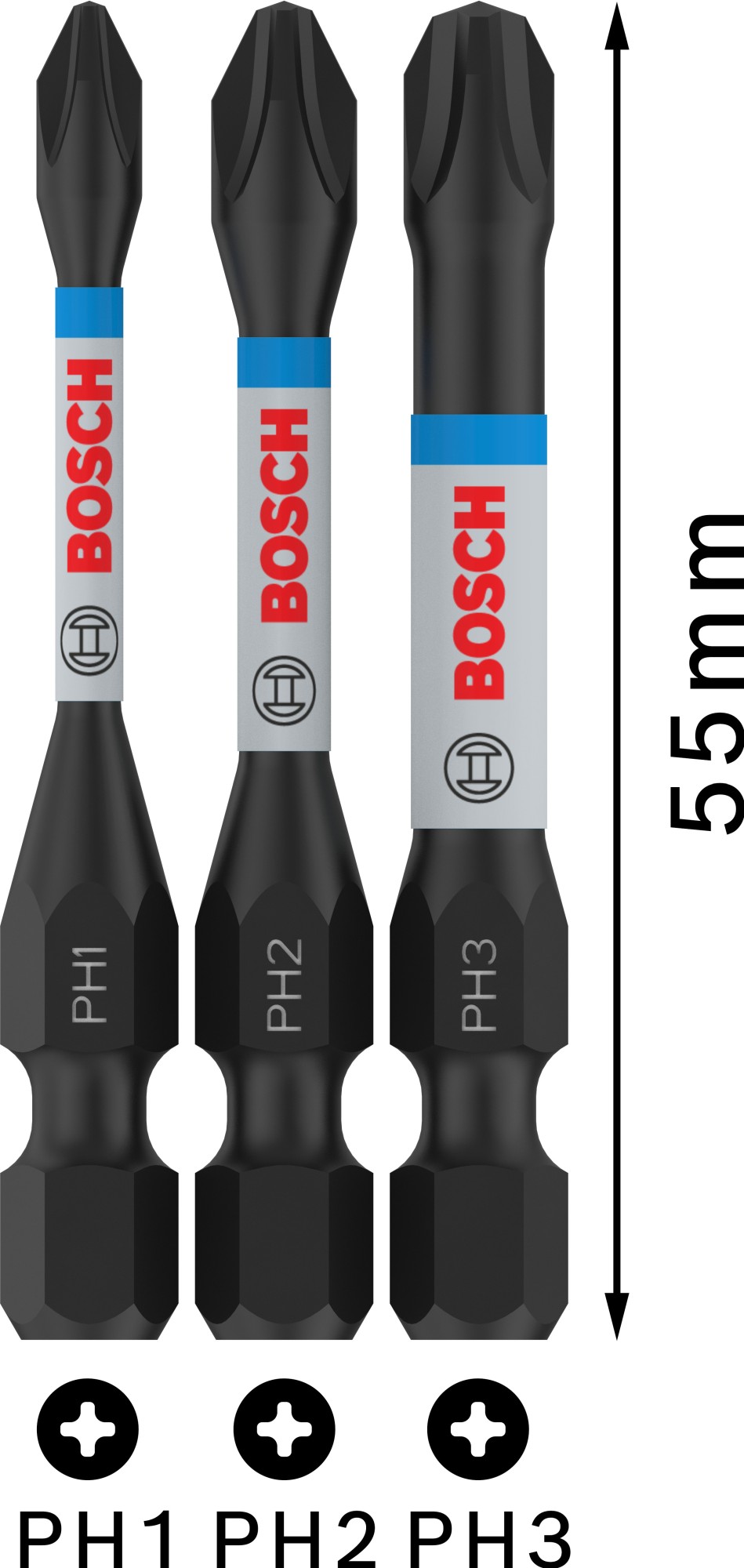 Punta PRO PH Impact, PH1 x 55, PH2 x 55, PH3 x 55 mm, 3 uds.