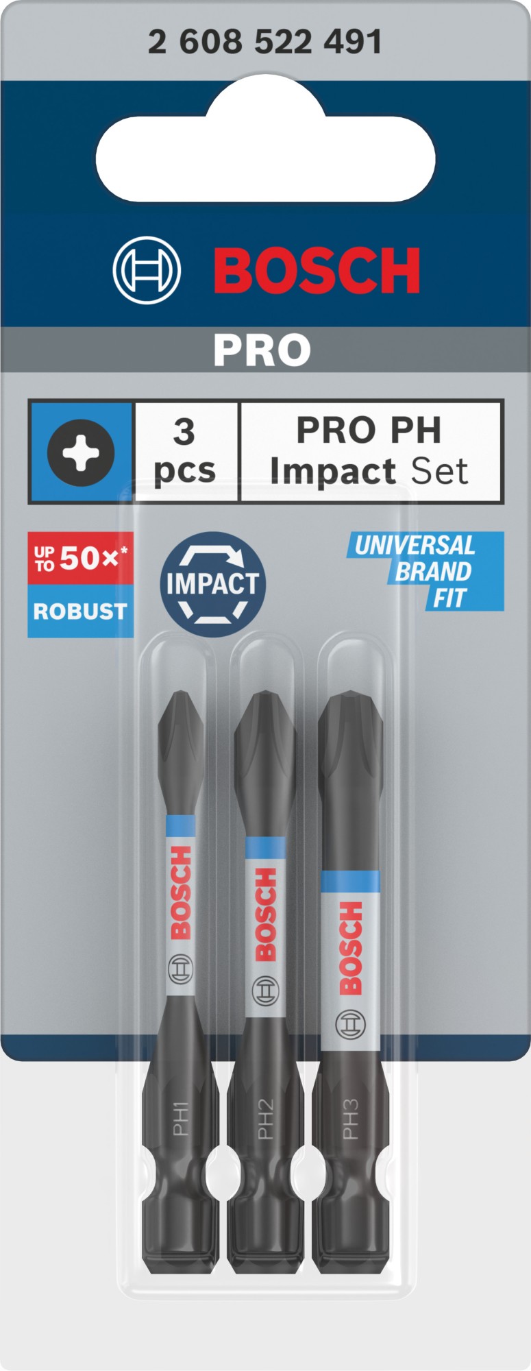 Punta PRO PH Impact, PH1 x 55, PH2 x 55, PH3 x 55 mm, 3 uds.