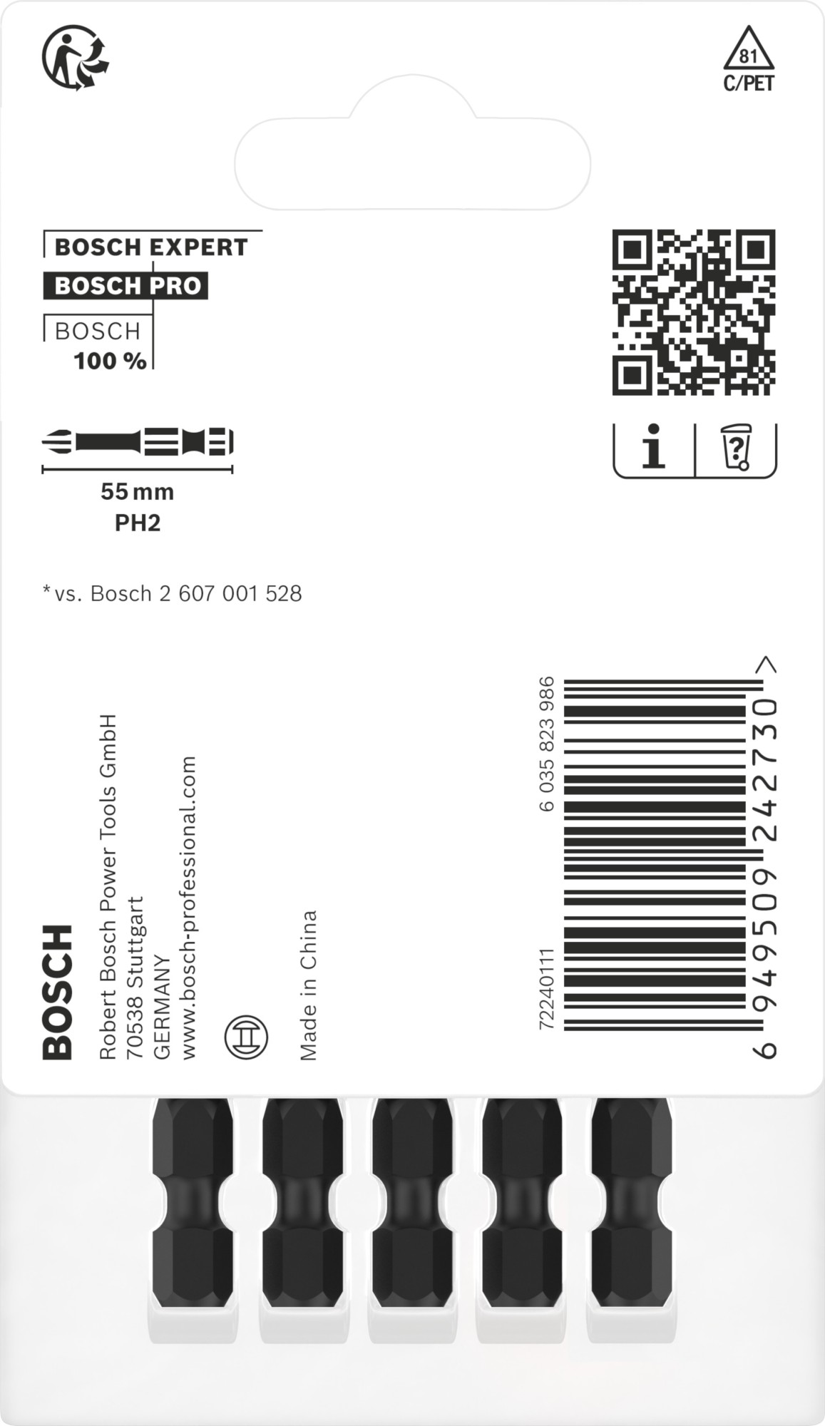 Broca PRO Phillips Impact, PH2, 55 mm, 5 uds.