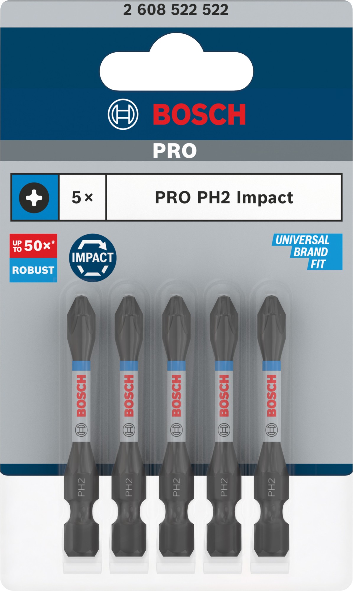 Broca PRO Phillips Impact, PH2, 55 mm, 5 uds.