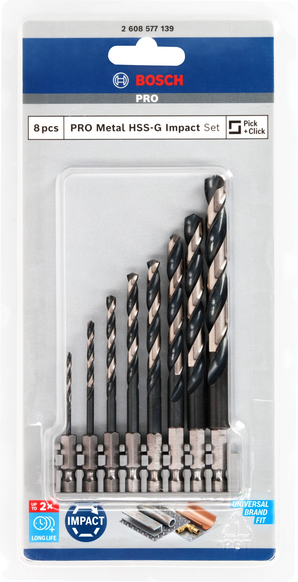 Set de brocas helicoidales PRO Metal HSS-G Impact, 8 uds.
