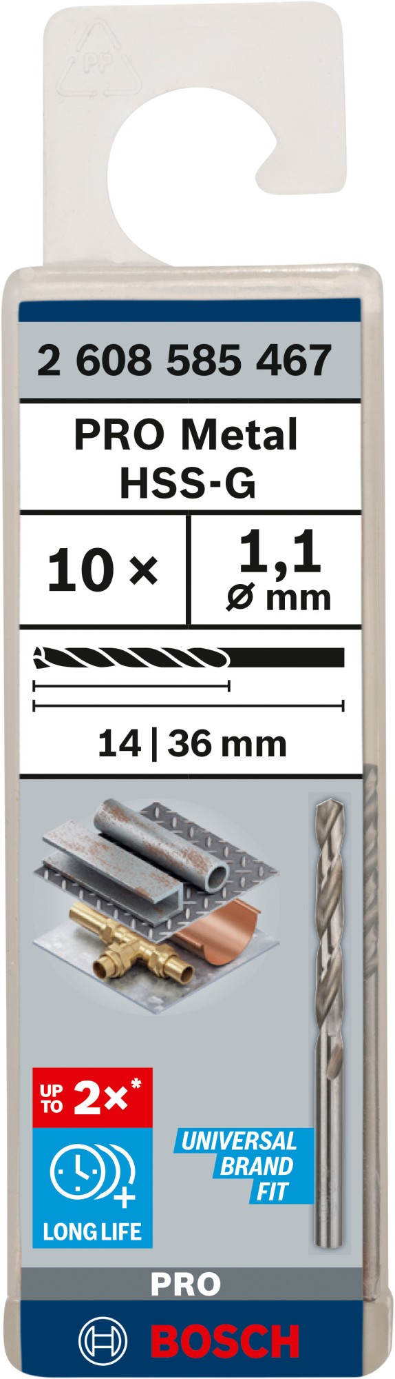 Broca helicoidal PRO Metal HSS-G, longitud estándar, 1,1 x 14 x 36 mm, 10 unidades