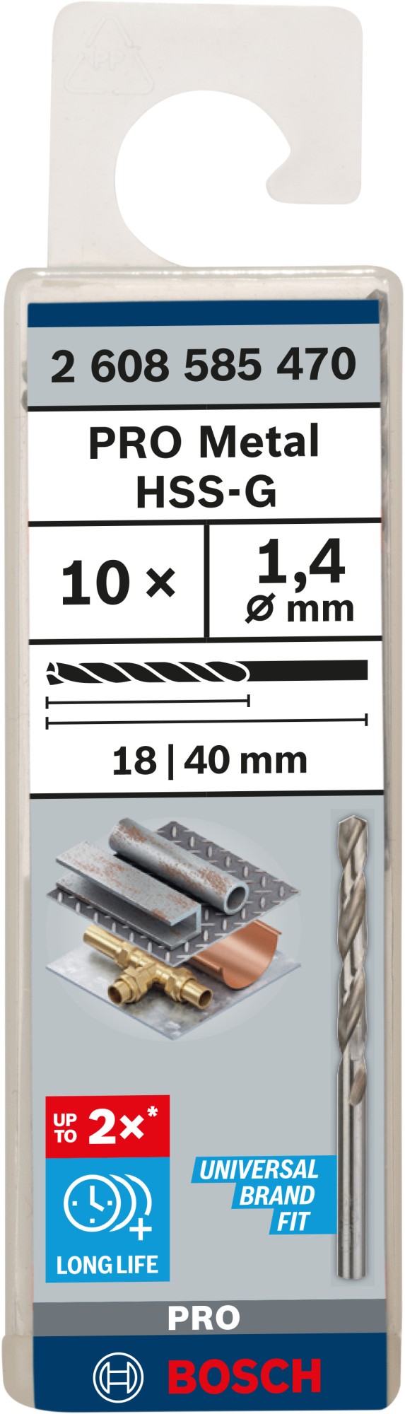 Broca helicoidal PRO Metal HSS-G, longitud estándar, 1,4 x 18 x 40 mm, 10 unidades
