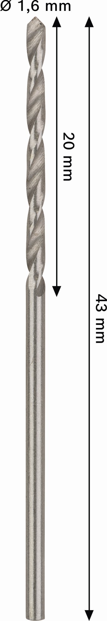 Broca helicoidal PRO Metal HSS-G, longitud estándar, 1,6 x 20 x 43 mm, 10 unidades