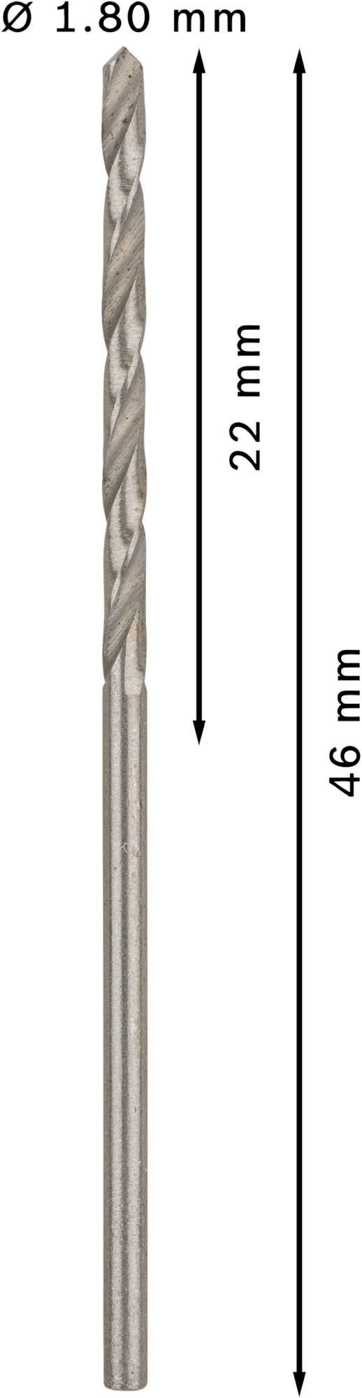 Broca helicoidal PRO Metal HSS-G, longitud estándar, 1,8 x 22 x 46 mm, 10 unidades
