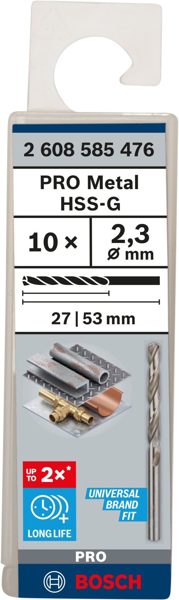 Broca helicoidal PRO Metal HSS-G, longitud estándar, 2,3 x 27 x 53 mm, 10 unidades