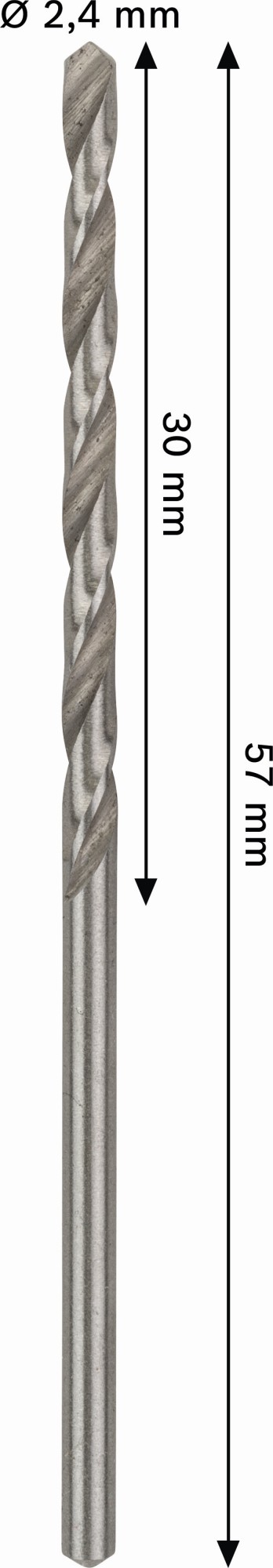 Broca helicoidal PRO Metal HSS-G, longitud estándar, 2,4 x 30 x 57 mm, 10 unidades
