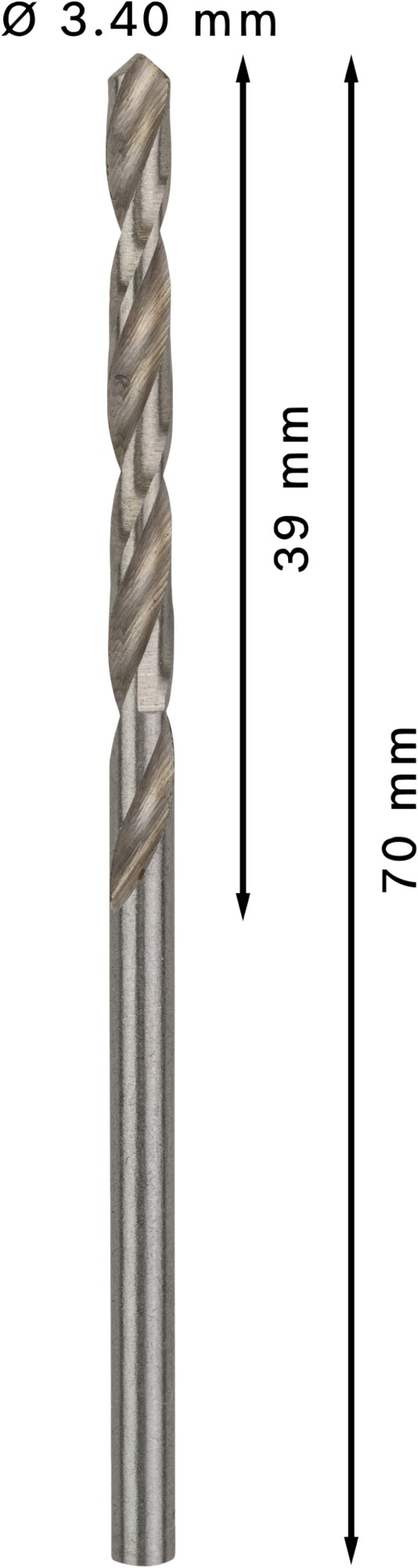 Broca helicoidal PRO Metal HSS-G, longitud estándar, 3,4 x 39 x 70 mm, 10 unidades