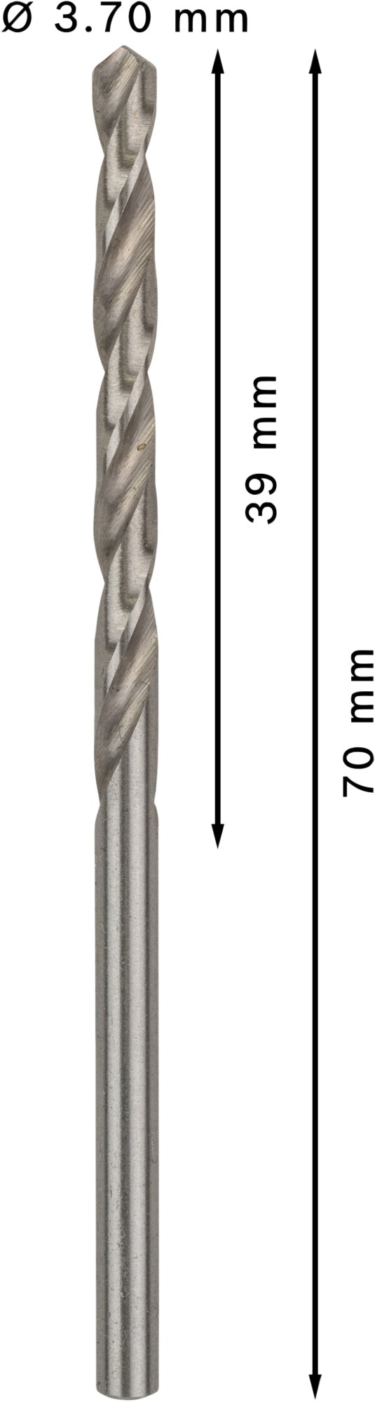 Broca helicoidal PRO Metal HSS-G, longitud estándar, 3,7 x 39 x 70 mm, 10 unidades