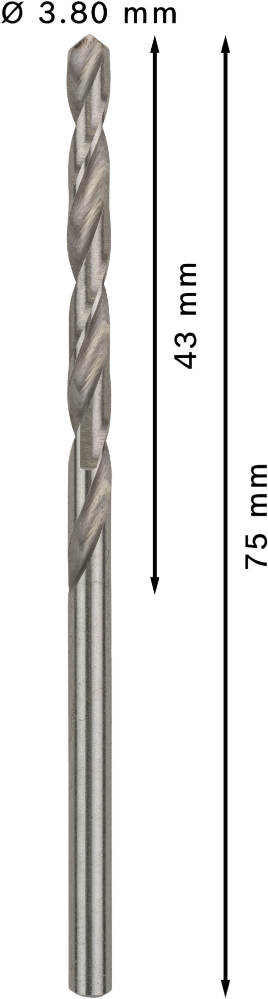 Broca helicoidal PRO Metal HSS-G, longitud estándar, 3,8 x 43 x 75 mm, 10 unidades