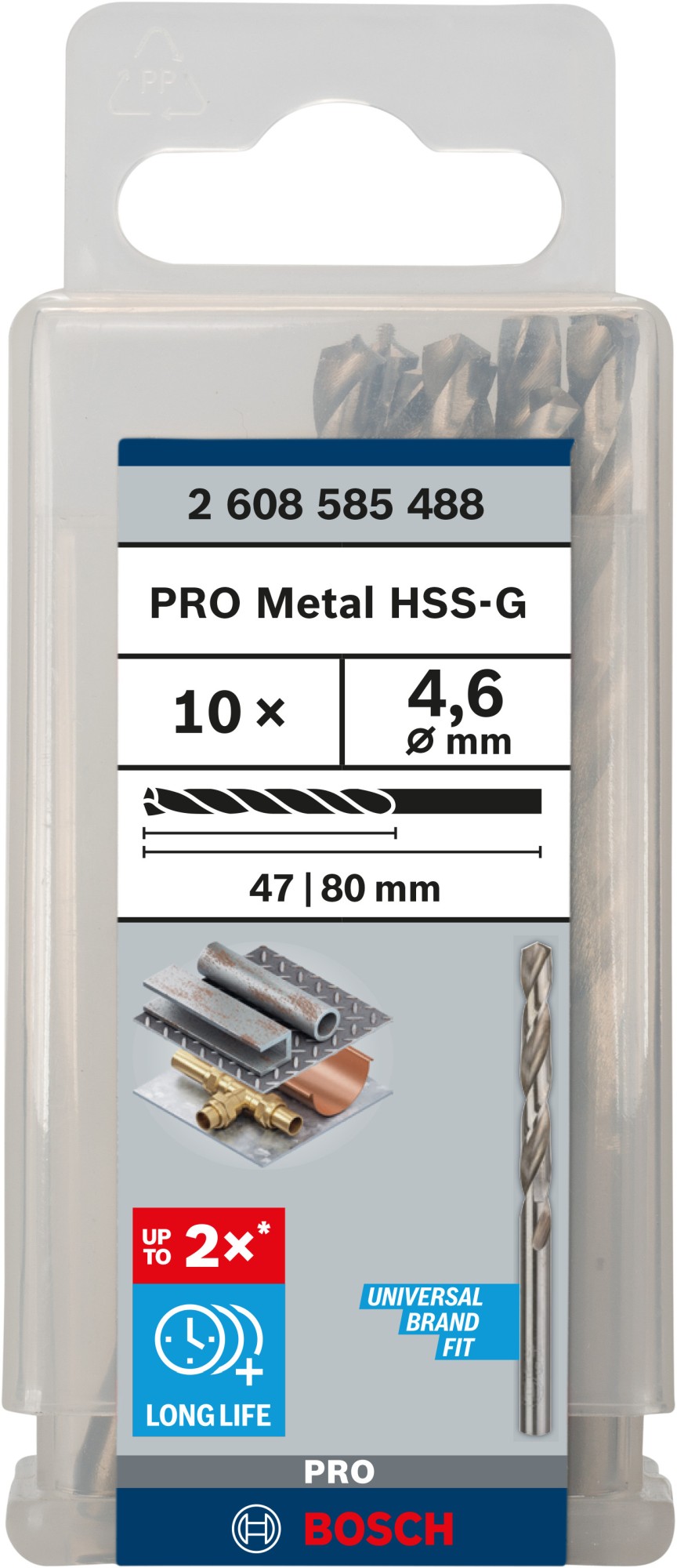 Broca helicoidal PRO Metal HSS-G, longitud estándar, 4,6 x 47 x 80 mm, 10 unidades
