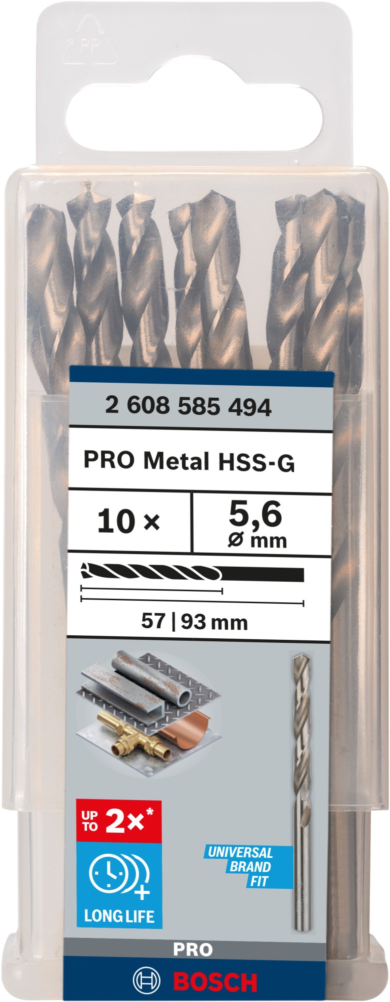 Broca helicoidal PRO Metal HSS-G, longitud estándar, 5,6 x 57 x 93 mm, 10 unidades