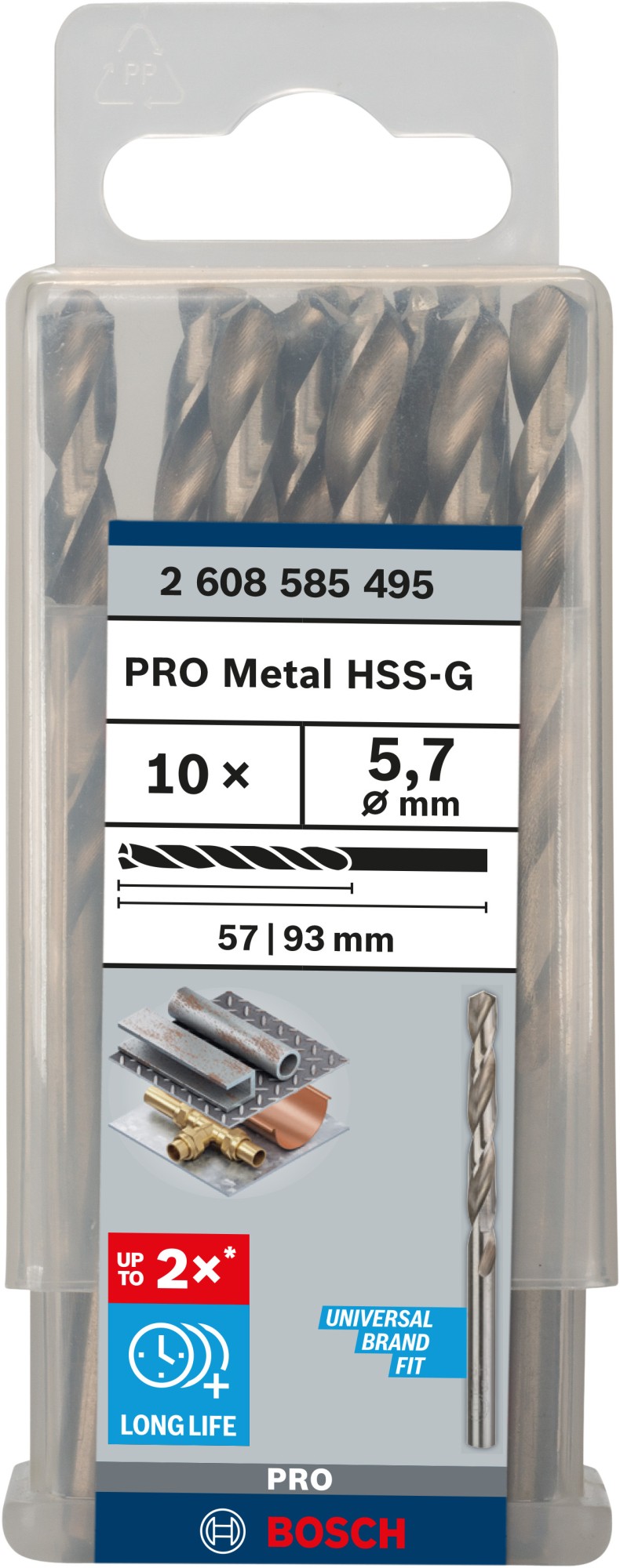 Broca helicoidal PRO Metal HSS-G, longitud estándar, 5,7 x 57 x 93 mm, 10 unidades