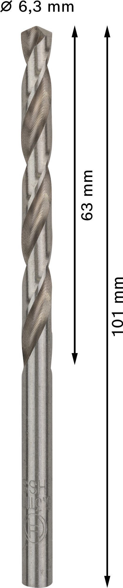 Broca helicoidal PRO Metal HSS-G, longitud estándar, 6,3 x 63 x 101 mm, 10 unidades