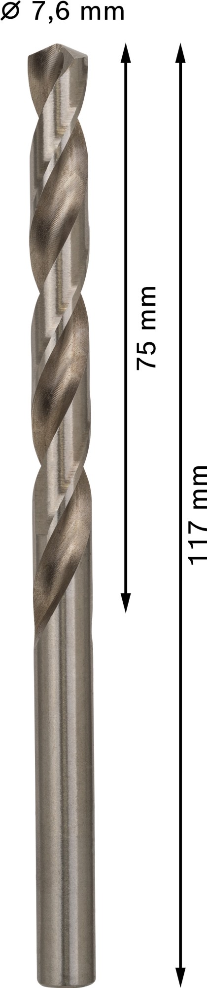 Broca helicoidal PRO Metal HSS-G, longitud estándar, 7,6 x 75 x 117 mm, 10 unidades