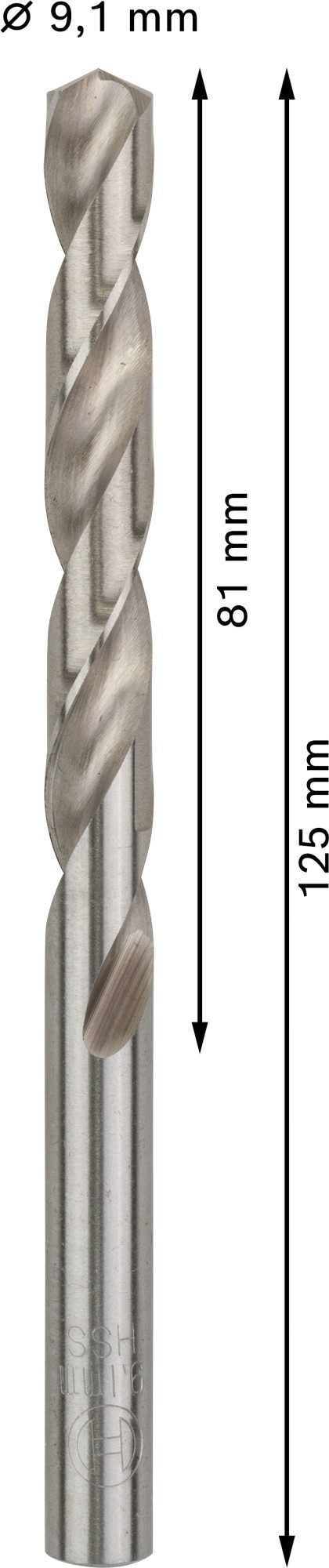 Broca helicoidal PRO Metal HSS-G, longitud estándar, 9,1 x 81 x 125 mm, 5 unidades