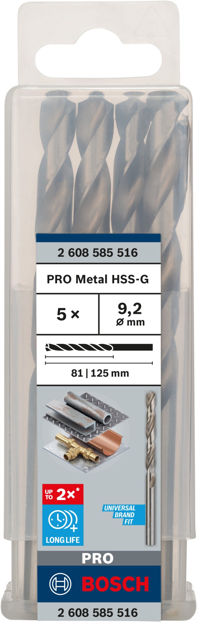 Broca helicoidal PRO Metal HSS-G, longitud estándar, 9,2 x 81 x 125 mm, 5 unidades