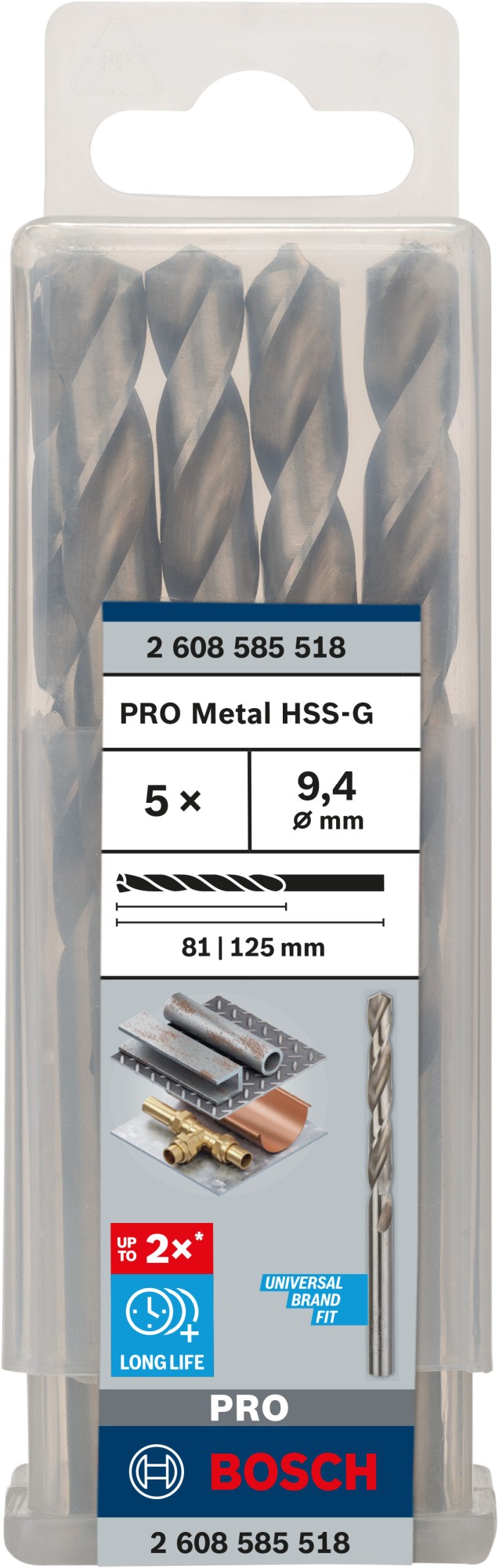 Broca helicoidal PRO Metal HSS-G, longitud estándar, 9,4 x 81 x 125 mm, 5 unidades