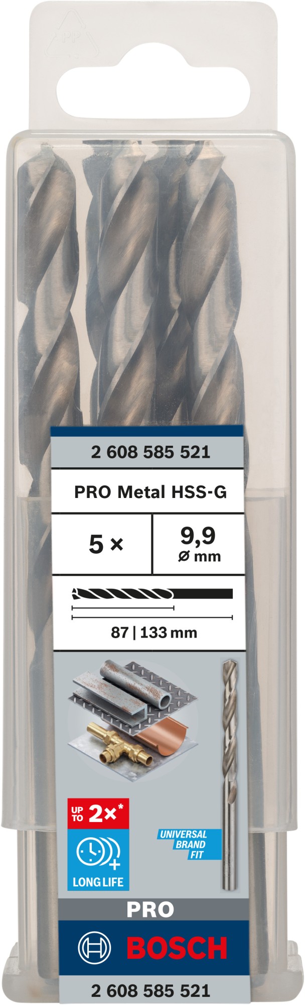 Broca helicoidal PRO Metal HSS-G, longitud estándar, 9,9 x 87 x 133 mm, 5 unidades