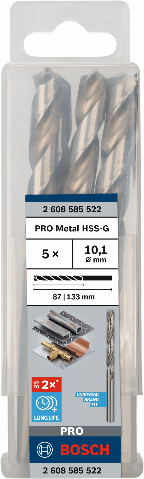 Broca helicoidal PRO Metal HSS-G, longitud estándar, 10,1 x 87 x 133 mm, 5 unidades